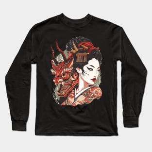 Japanese Woman Oni Dragon Long Sleeve T-Shirt